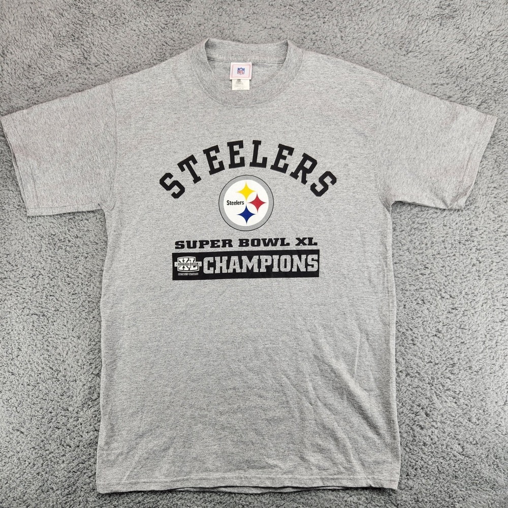 Pittsburgh Steelers Super Bowl XL Champions NFL T-Shirt Mens M Gray Detroit 2006